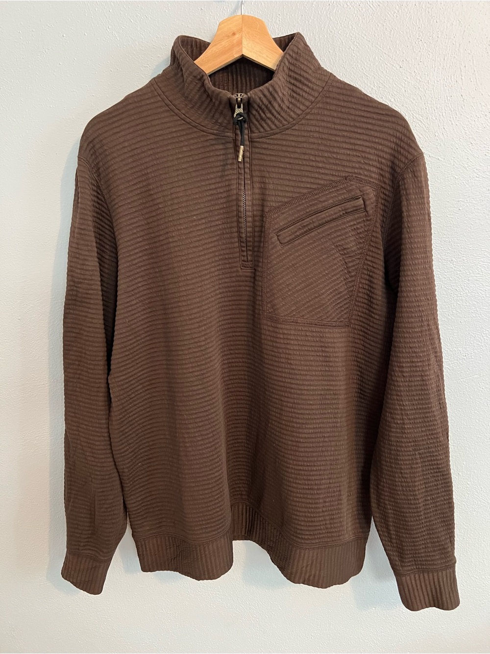 Billy Reid Men's Chocolate Brown Ribbed Half-Zip Pullover